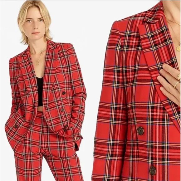 J. Crew Double-breasted lady blazer in good tidings plaid, size 4p